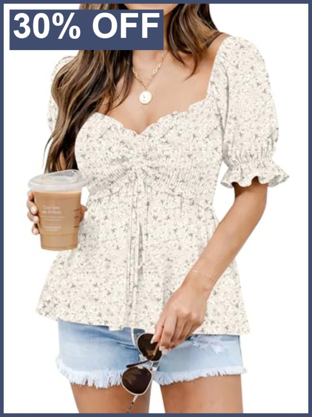 Poetsky Women's Summer Peplum Top Puff Short Sleeve Babydoll Blouse Going Out